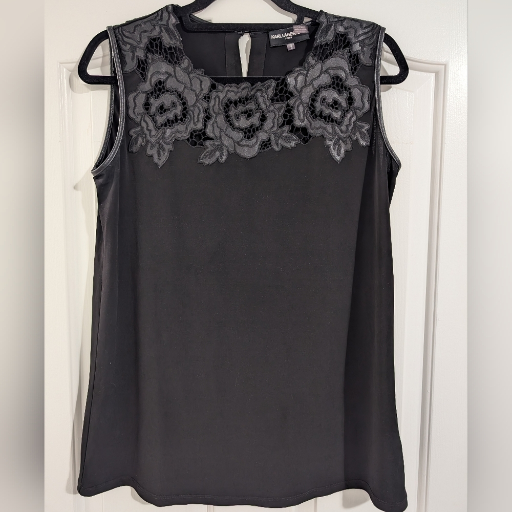 Long Tall Sally X Karl Lagerfeld Black Lace Floral Blouse